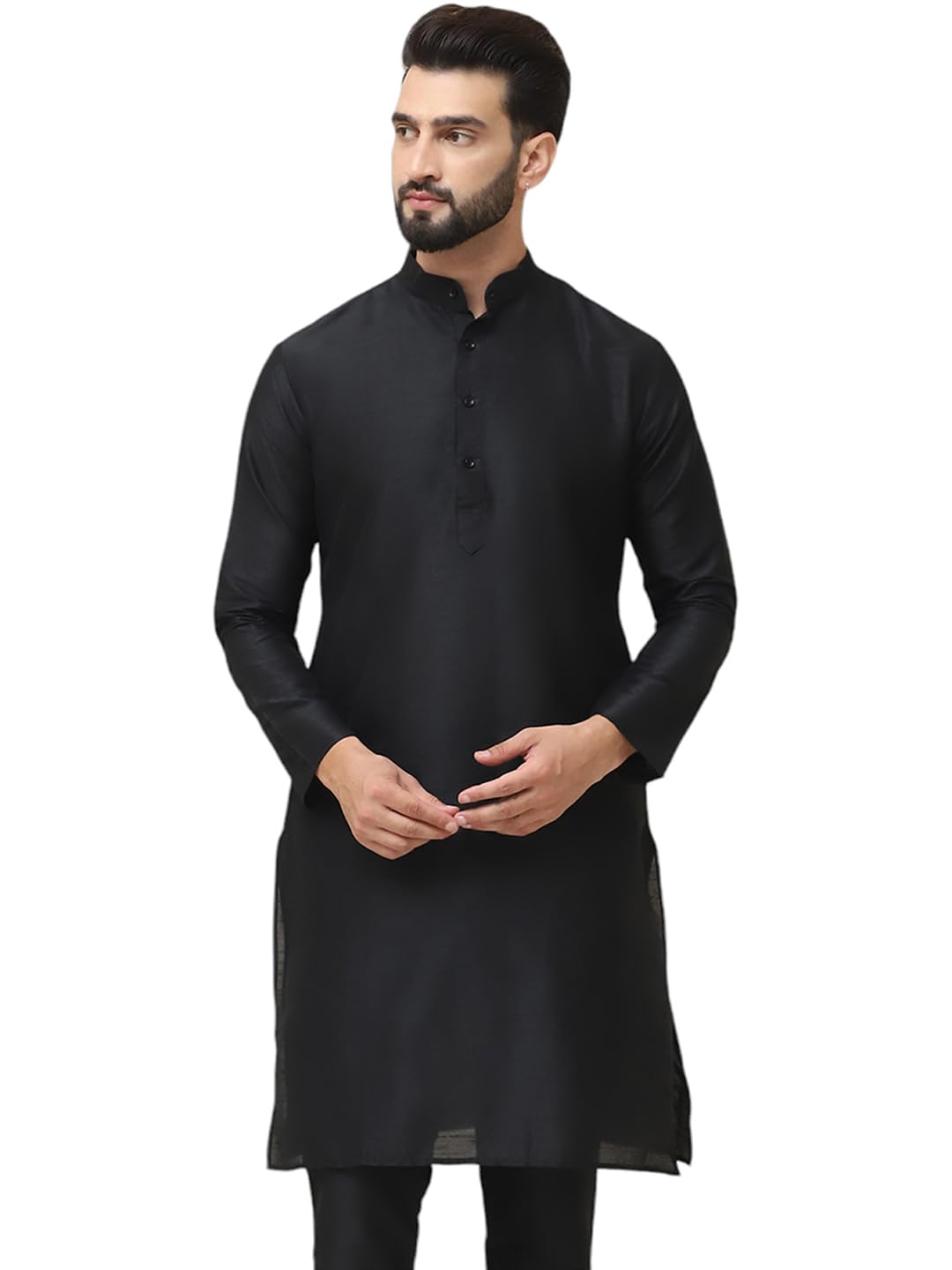 SOJANYA (Since 1958 Men's Dupion Silk Black Only Long Kurta