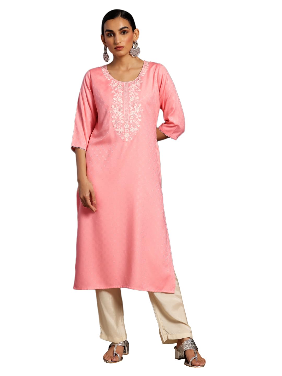 Libas WomenS Viscose Rayon Yoke Design Straight Kurta (26812_Pink