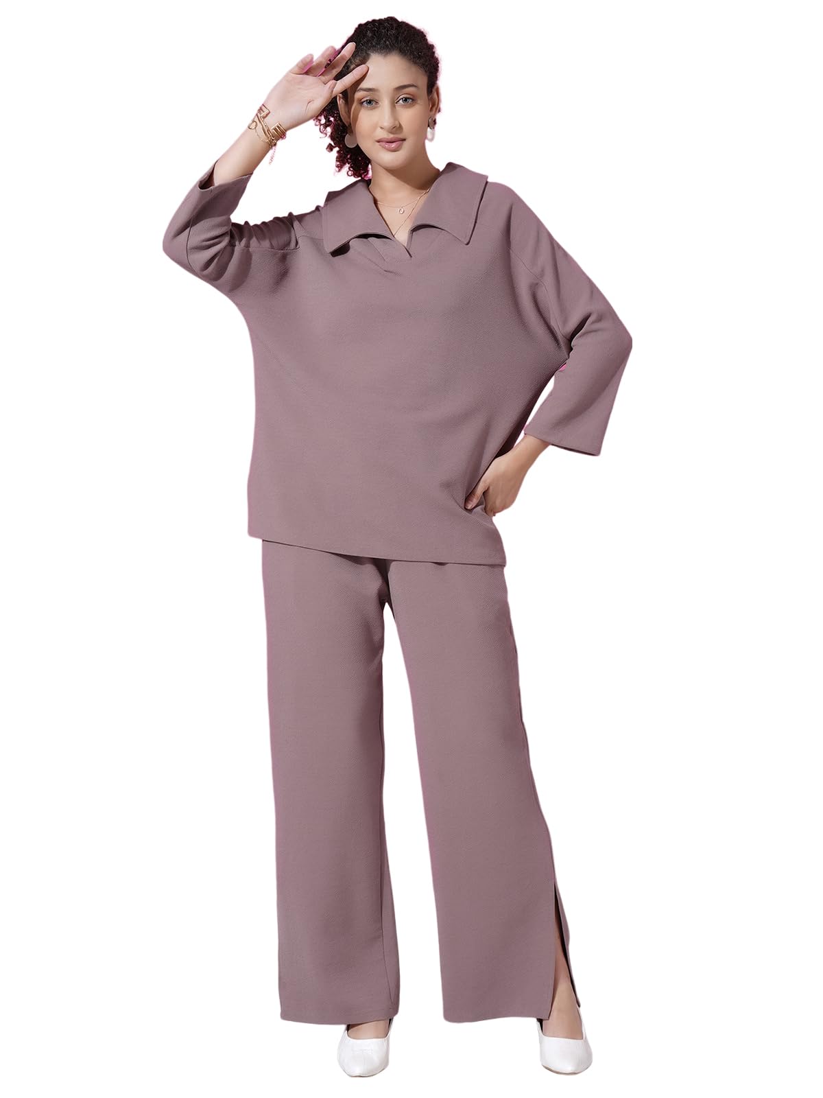 Selvia Womens Co-ords Set|Lycra Oversized Top & Trouser Set|Casual Co-ords Set for Women|Two Piece Co-ord Set|Office Wear Co-or