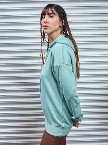 Bewakoof Heavy Duty 1.0 Womens Solid Oversized Fit Full Sleeve Fleece Hoodies Grey