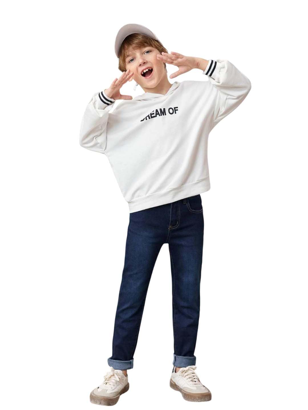 Kotty Boys Regular Fit Cotton Lycra Blend Solid Jeans Denim Blue