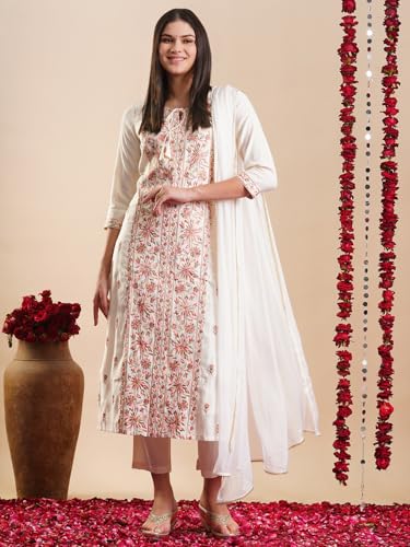 ANNI DESIGNER Women's Rayon Blend Staright Embroidered Kurta with Pant & Dupatta