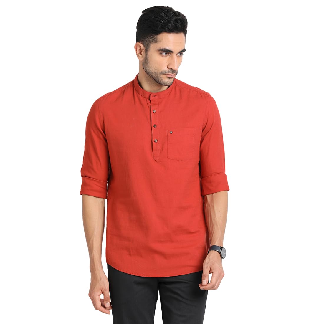 Turtle Men 100% Cotton Red Solid Slim Fit Full Sleeve Casual Shirt