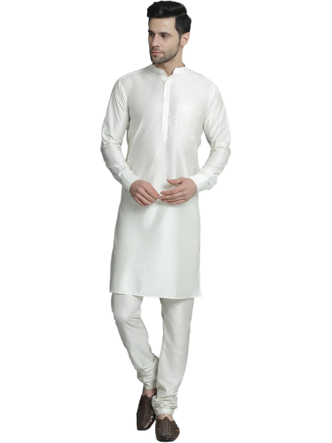 Jompers Mens Solid Silk Blend Kurta Churidar Set