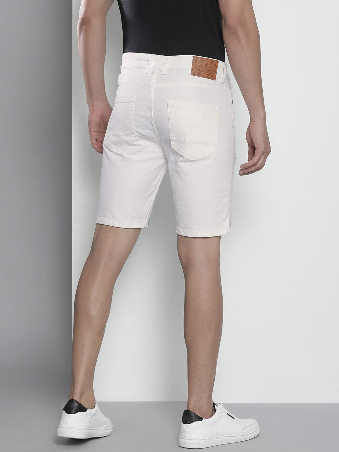 The Indian Garage Co Men Slim Fit Contrast Patchwork Mid-Rise Denim Shorts