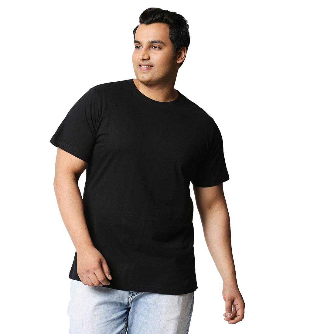Bewakoof Mens Solid 100% Cotton Plus Size T-Shirt - Regular Fit, Round Neck, Half Sleeves