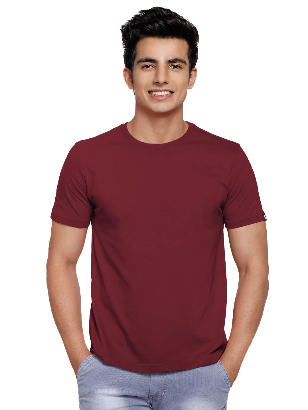 The Souled Store T-Shirt for Men Solids: Burgundy Mens and Boys T-Shirts Regular fit Solid Half Sleeve 100% Cotton Burgundy Colo