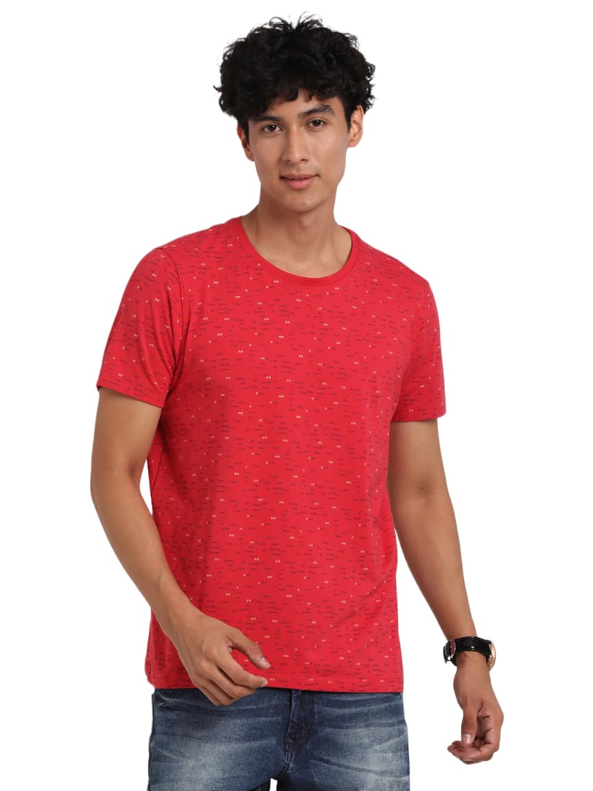 Turtle Men Cotton Stretch Slim Fit Red Crew Neck T-Shirt