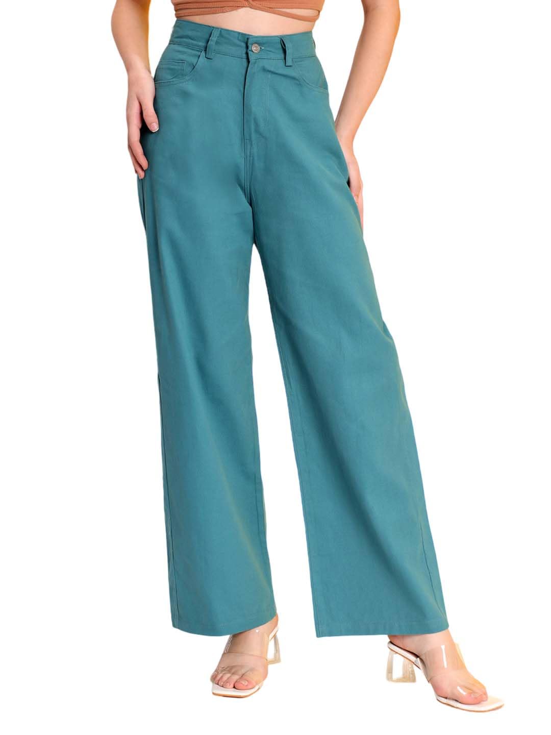 Kotty WomenS Relaxed Fit Soft Cotton Blend High-Waist Wide-Leg Jeans(Blue,30)