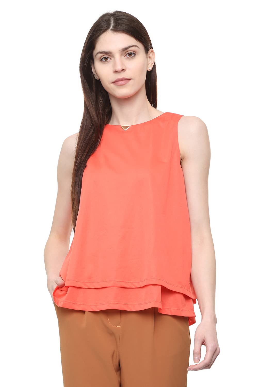 Allen Solly Women Solid Casual Polyester Round Neck T-Shirt