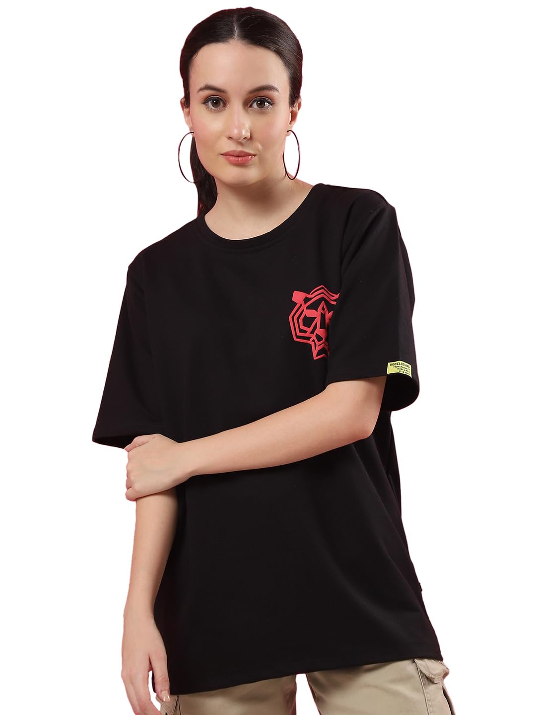 Rigo Terry Printed Oversized T-Shirt for Women | Drop Shoulder, Half Sleeves T-Shirt for Women | Oversized Baggy Fit T-Shirt for
