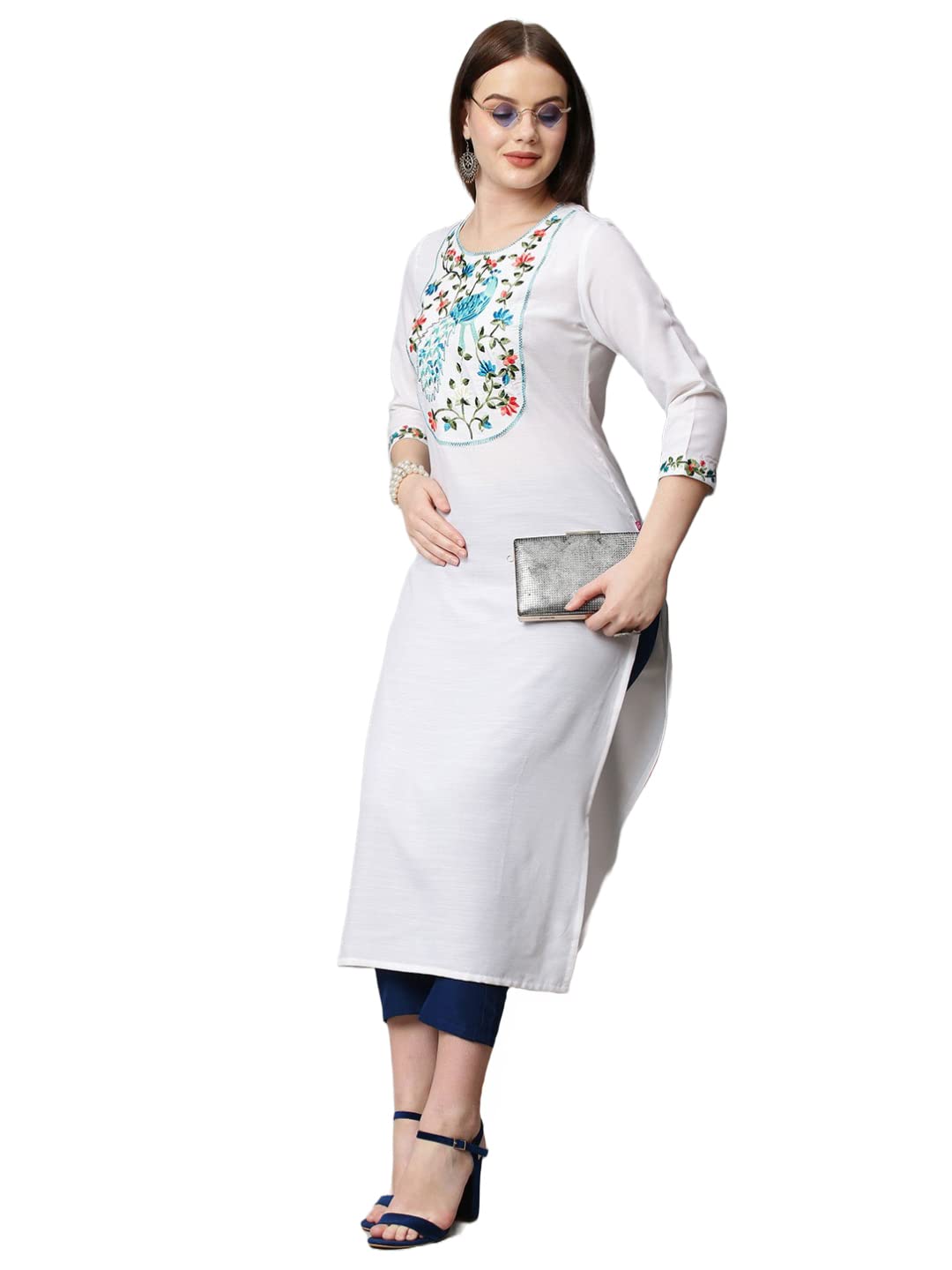 ANNI DESIGNER Womens Cotton Blend Traditional Straight Solid Kurta and Pant Set (Dona)