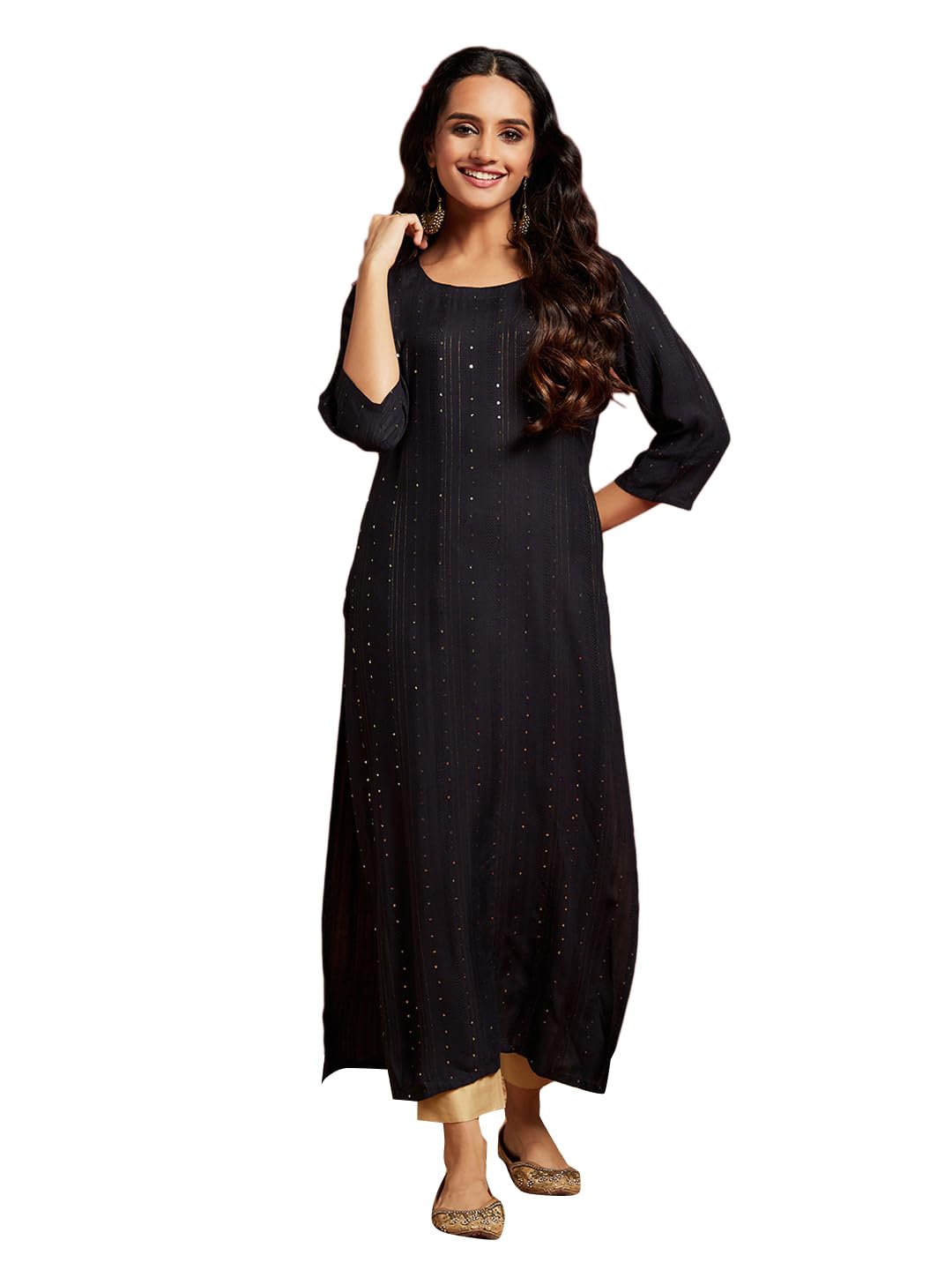 Libas WomenS Viscose Rayon Woven Design Straight Kurta (26510_Charcoal