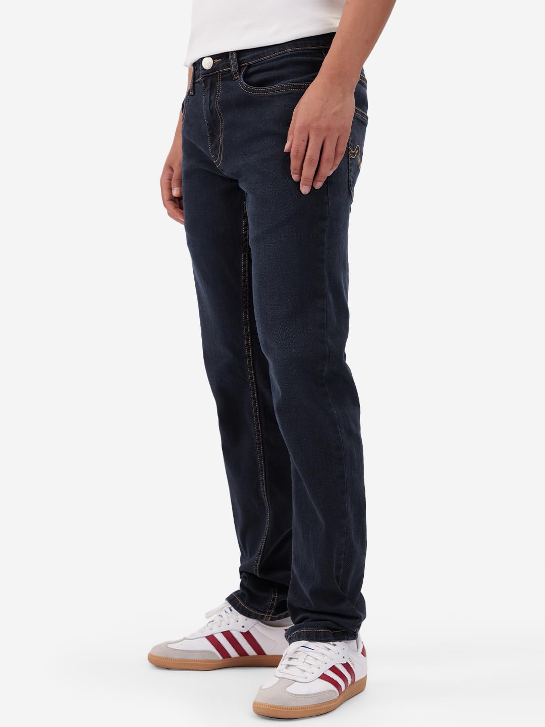 The Souled Store Denim: Dark Navy Men and Boys Buttoned Cotton Blend Slim Fit Jeans