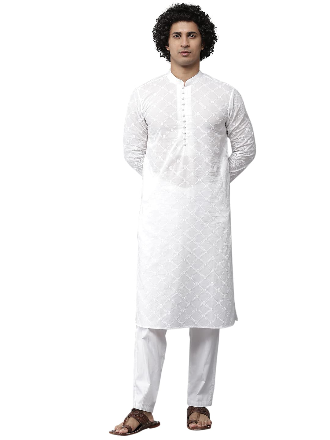 See Designs Mens Kurta | Specially Crafted And Designed For The Eid Festival White Cotton Embroidered Kurta Set Mandarin Collar