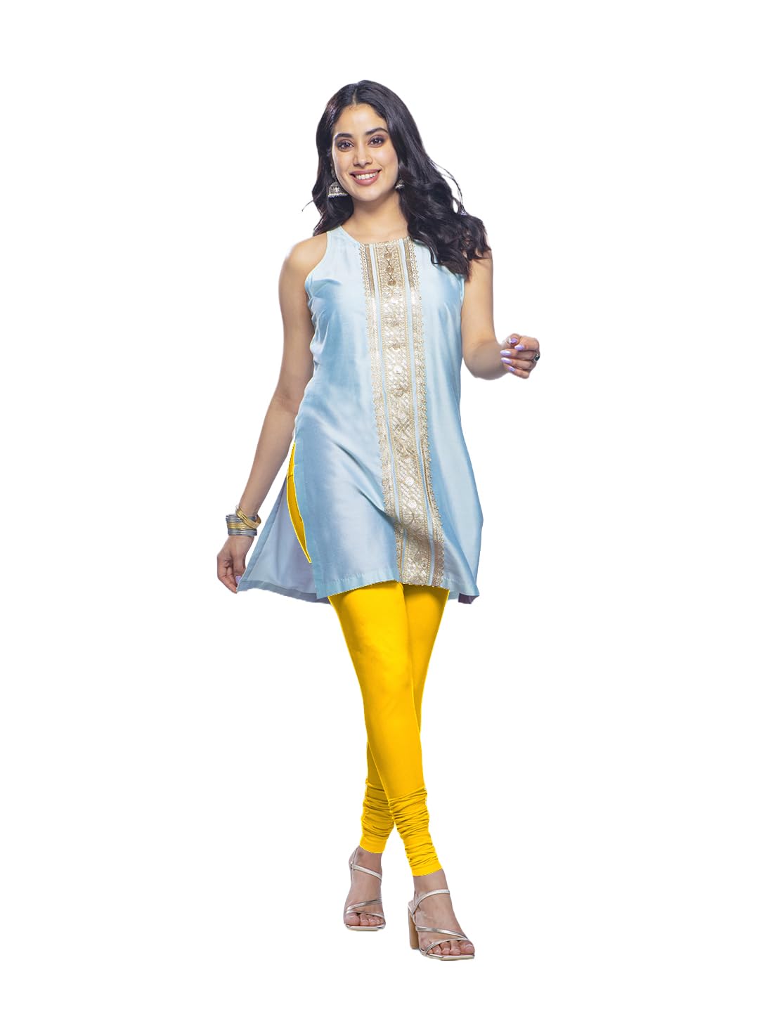 Lyra Premium Viscose Full Length Churidar Leggings For Women Lemon Yellow