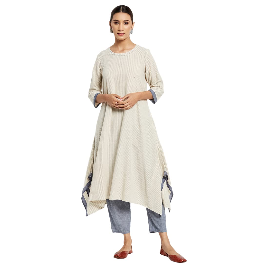 Fabindia Women Woven Regular Fit 2 Piece Kurta Set Cotton_Xs Off White