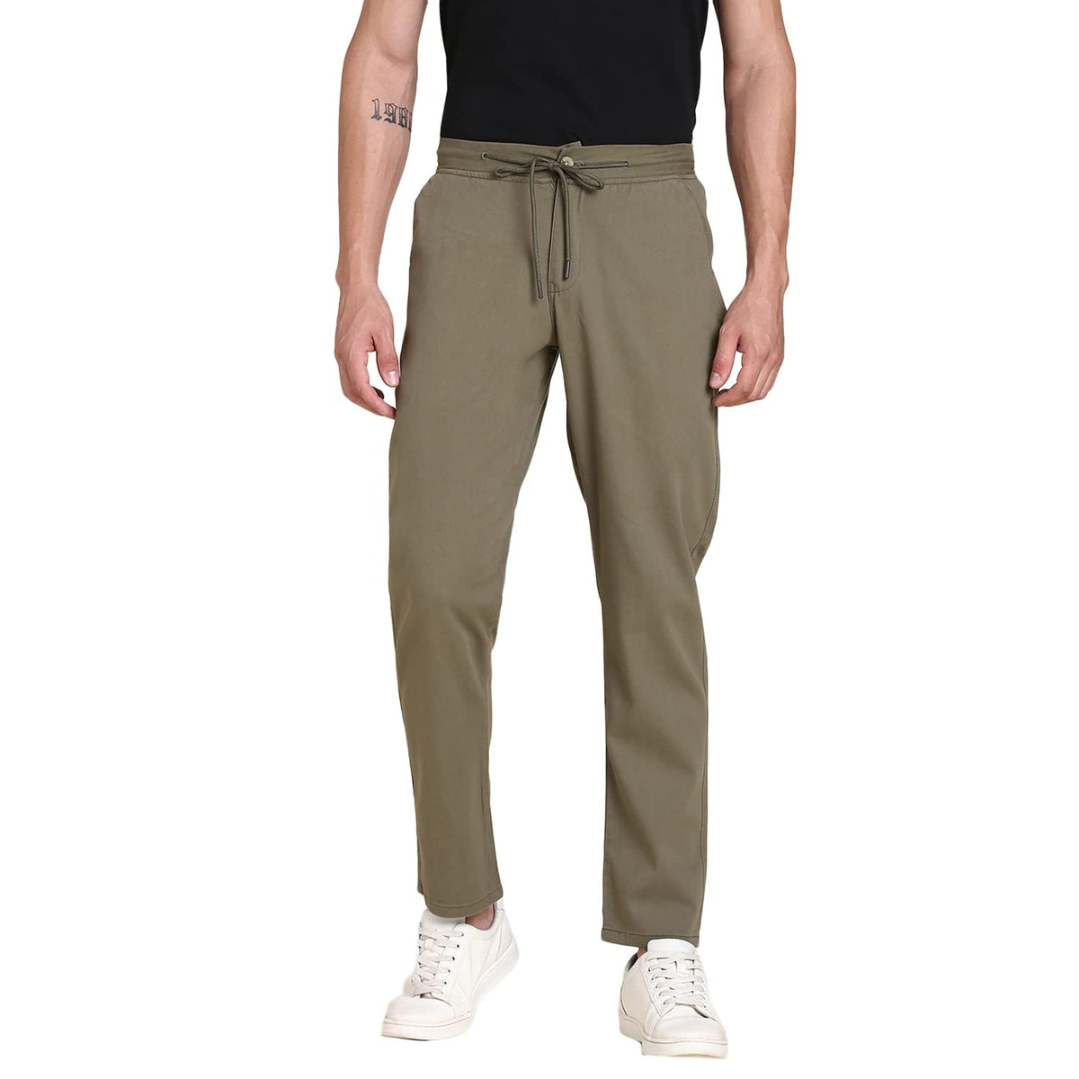 Dennis Lingo Slim Fit Solid Light Olive Chino for Men
