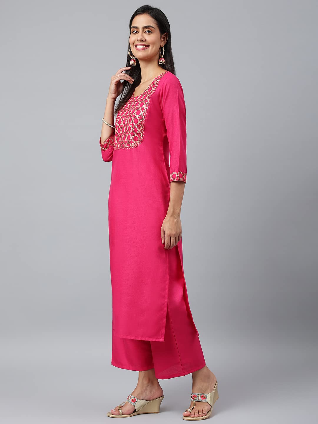 ANNI DESIGNER Women's Cotton Blend Printed Straight Kurta with Pant & Dupatta (Khunti)
