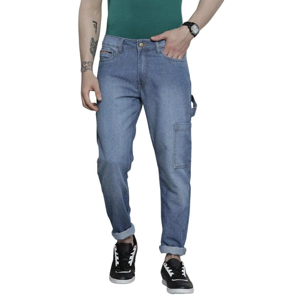 The Indian Garage Co Men Carpenter Fit Solid Mid-Rise Cargo Denim