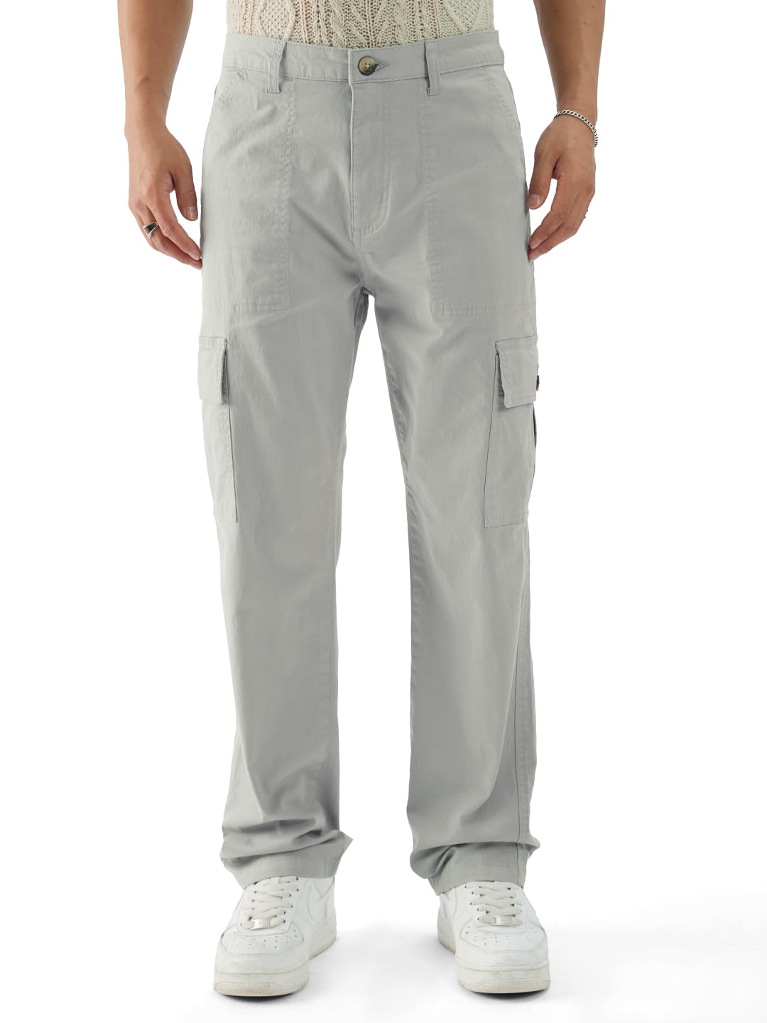 The Souled Store Solids: Ice GreyMen Cargo Pants