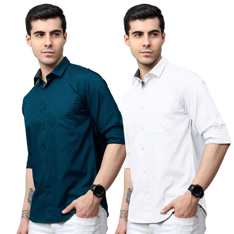 Tee Projekt Mens Solid Regular Fit Shirt (Tee Pin4_Teal-White