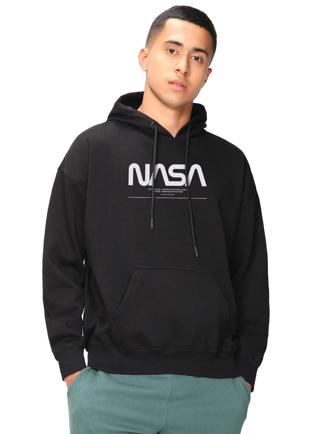 Bewakoof X Official NASA Merchandise Mens I Need My Space Typography Polyester Hoodies - Oversized Fit, Hooded Neck - Full Slee