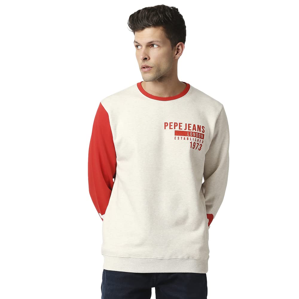 Pepe Jeans Mens Snow Colour Block Sweatshirt, Oat Melange,M