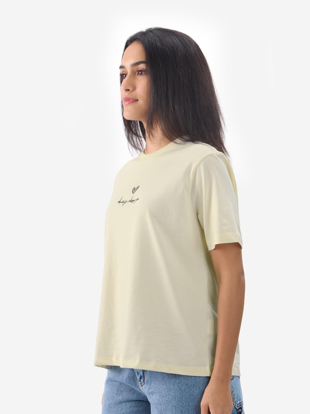 The Souled Store Solids: Off-White Women and Girls Short Sleeves Round Neck Cotton Relaxed Fit T-Shirts