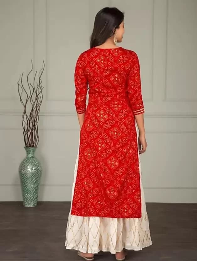 GoSriKi Women's Rayon Straight Kurti with White Sharara Palazzo (SAINA 1001)