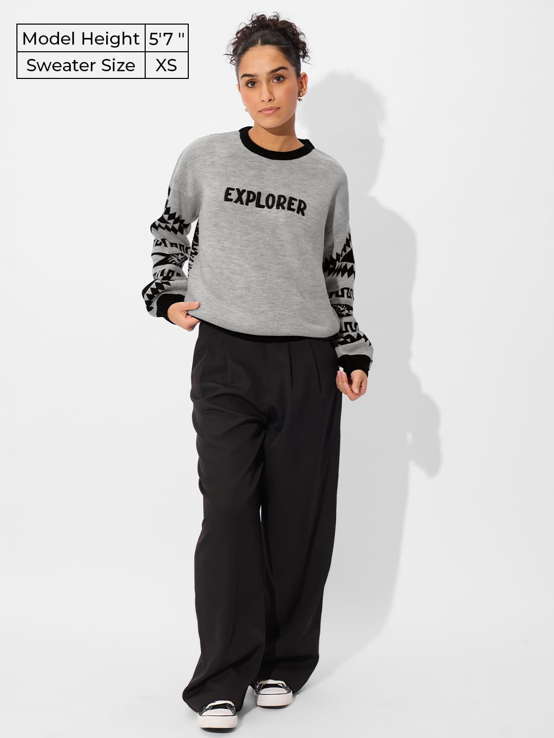The Souled Store Official Peanuts : Explorer Cable Knit Women Oversized Sweater Grey