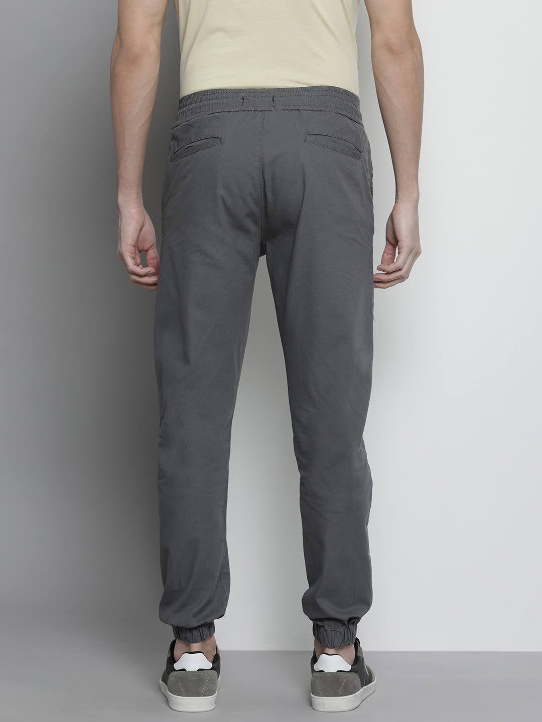 The Indian Garage Co Men Slim Fit Solid Mid-Rise Woven Joggers Grey
