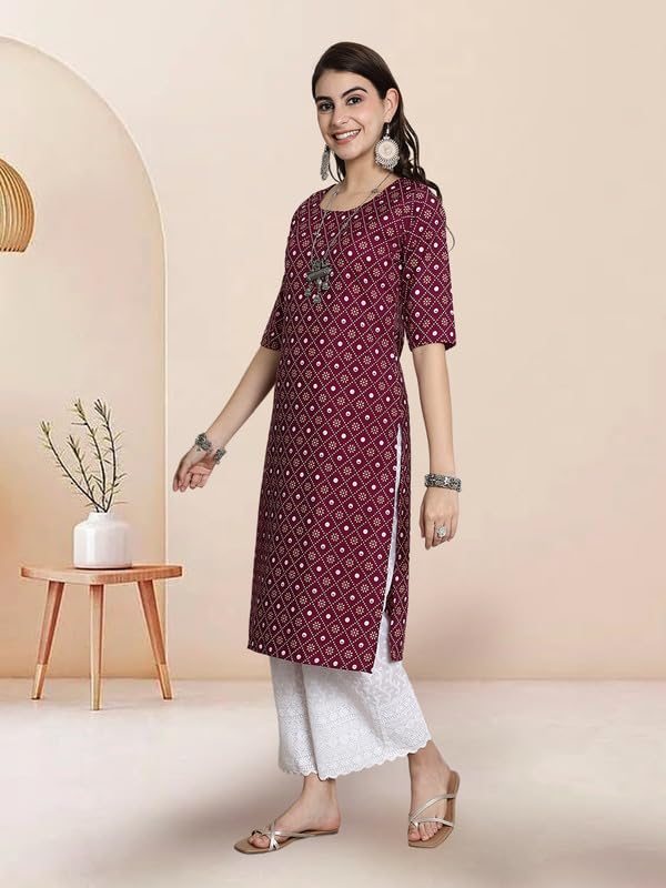 Pinkmint Elegant Printed Crepe KurtiS For WomenS Ll Fashionable Kurti Ll Straight Round Neck Kurti (Pack Of 1) Purple