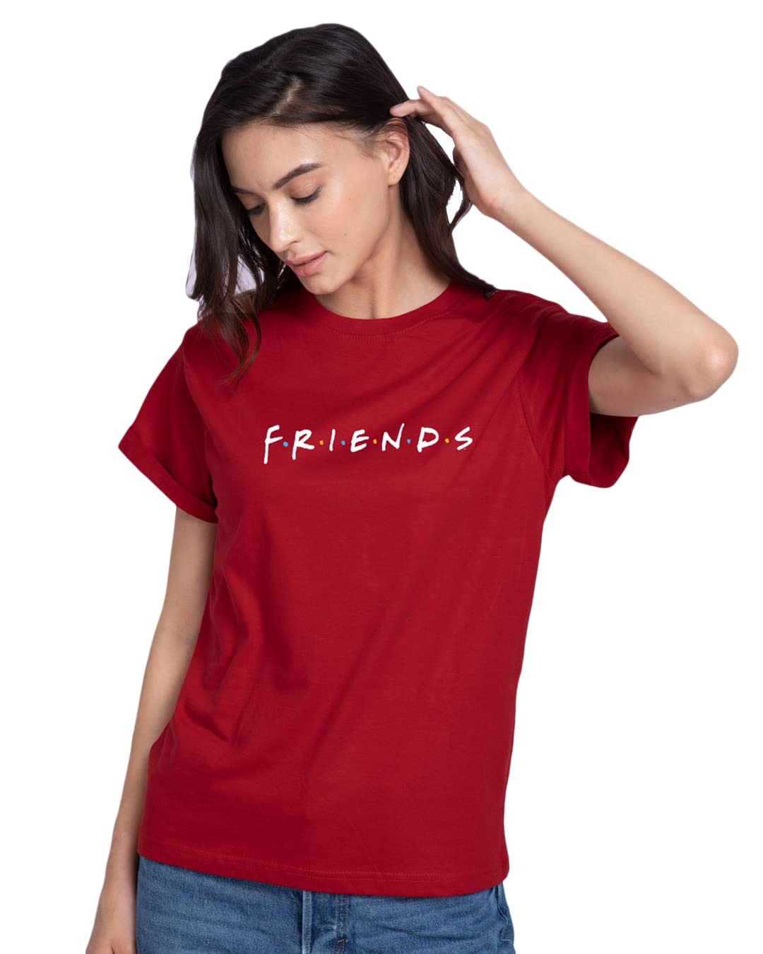 Bewakoof Official Friends Merchandise Womens Typography Boyfriend Fit Half Sleeve Round Neck Cotton T-Shirt