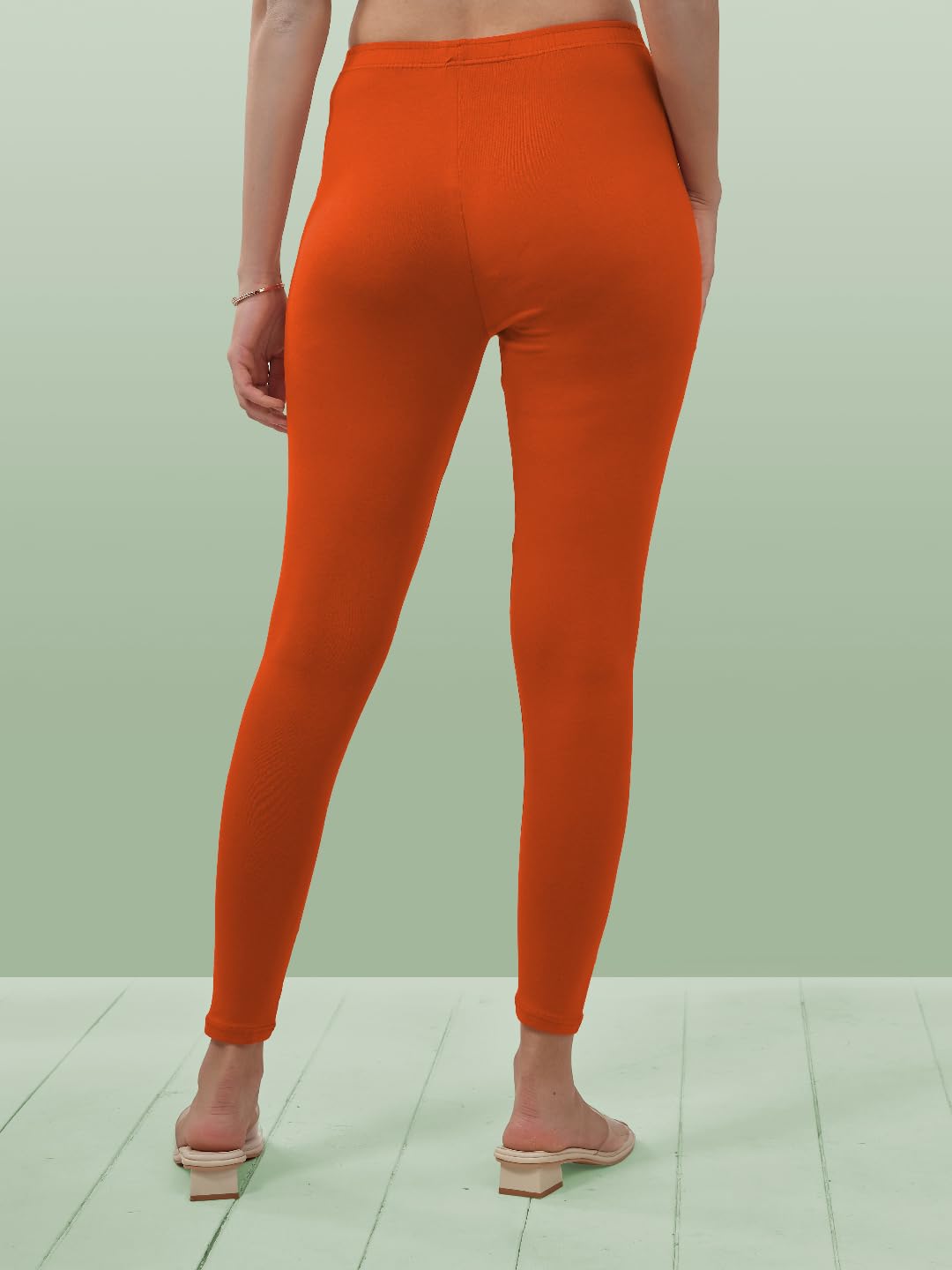Lyra Women Solid Premium Cotton Orange Ankle Length Leggings | Mid-Waist | Fashionwear