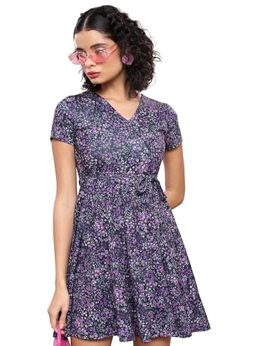 Ketch WomenS Polyester Blend Wrap Mini Dress (Khj6000531_Black Multi
