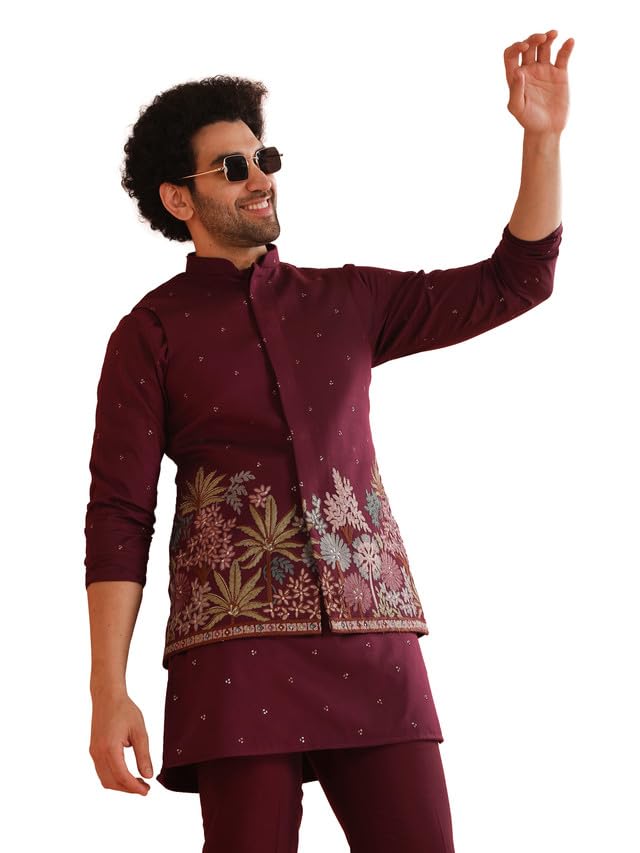 Kisah Nehru Jacket For Men Embroidered Cotton Blend Modi Jacket | Ethnic & Formal Waist Coat For Weddings, Parties & Office Wea