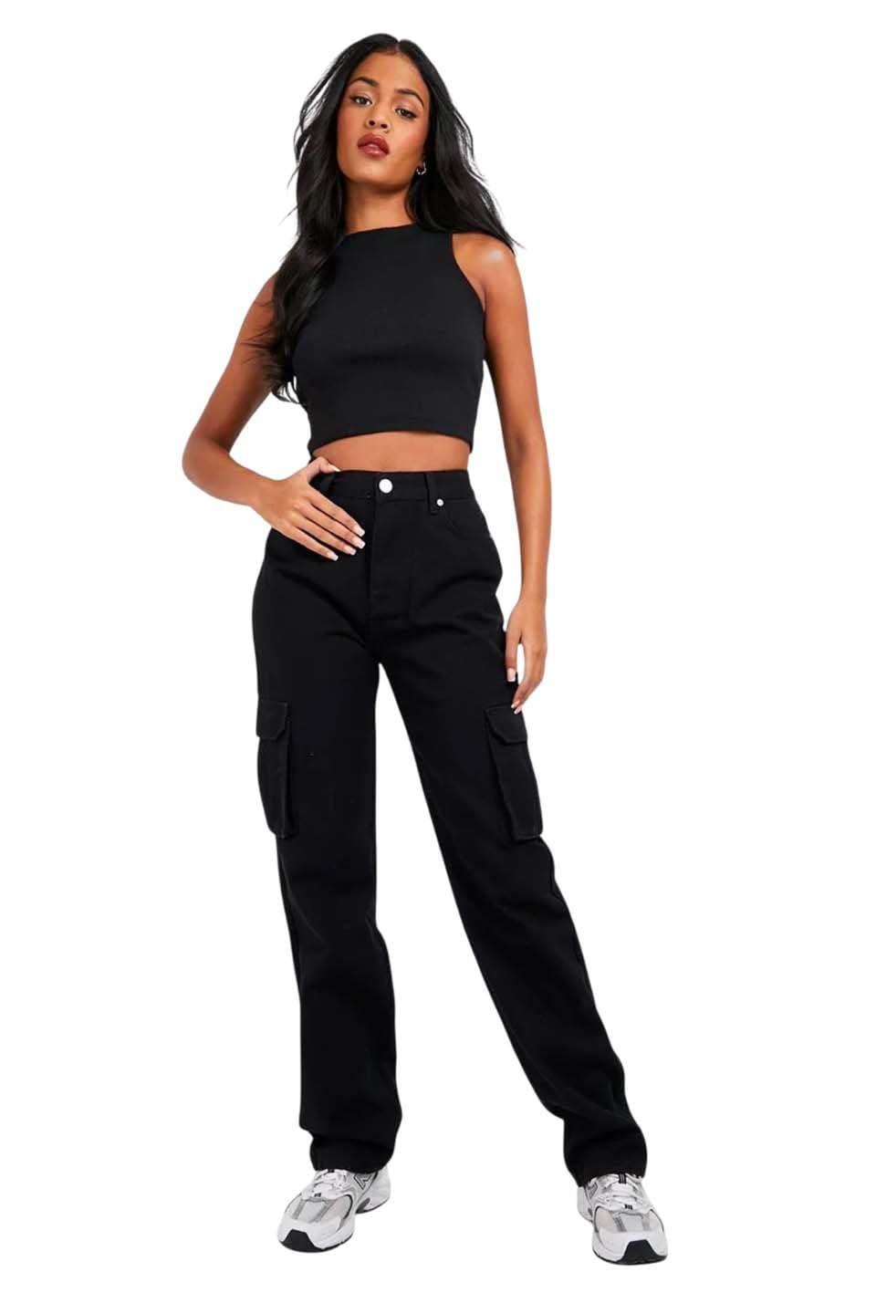 Kotty WomenS Regular High Rise Black Cargo Jeans