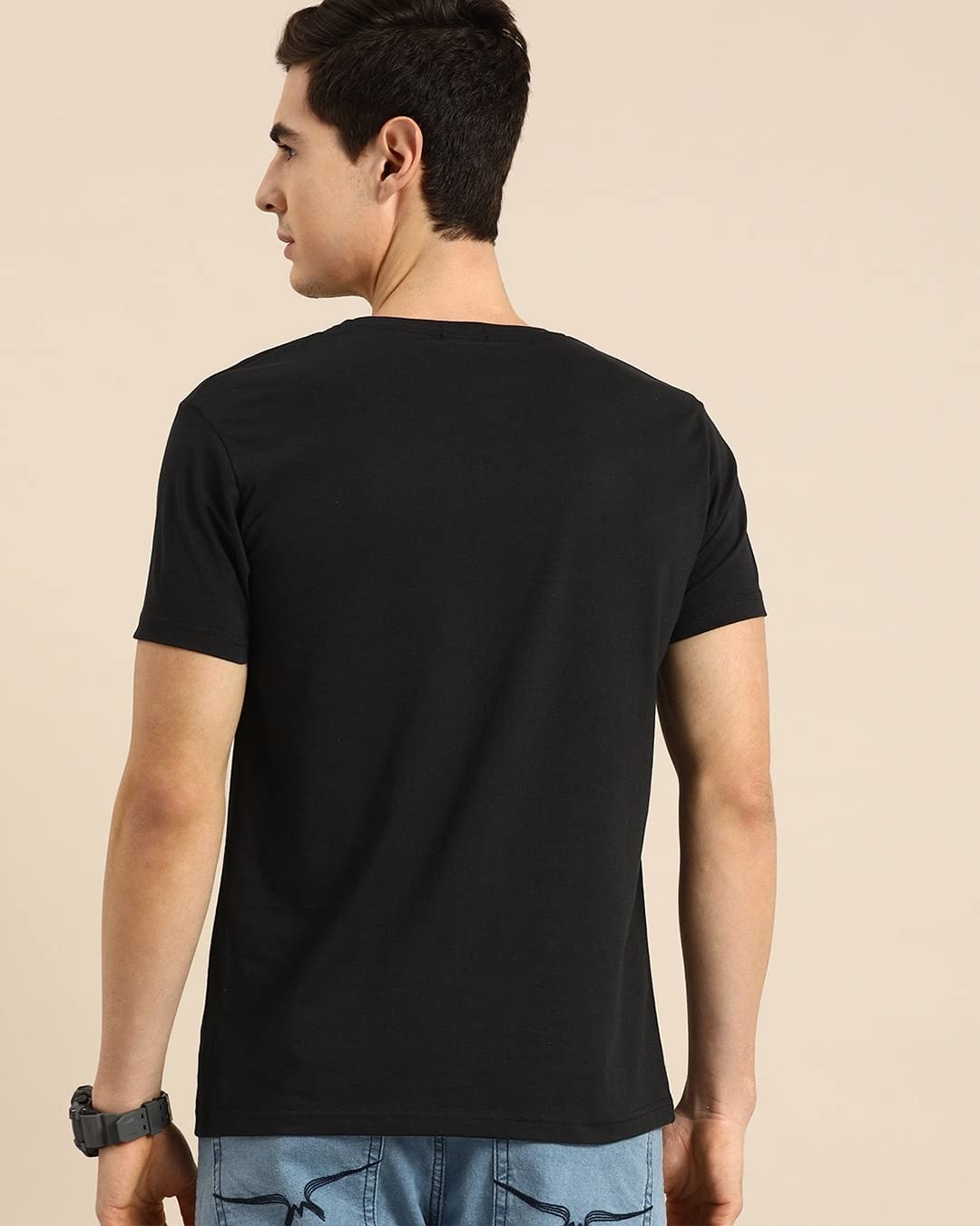 Bewakoof Mens Feel Most Alive Printed 100% Cotton T-Shirt - Regular Fit, Round Neck, Half Sleeves Black