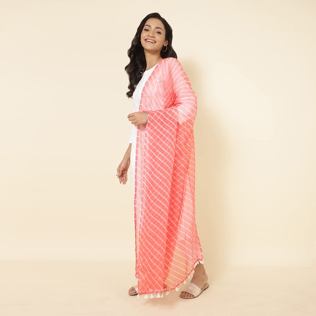 Fabindia Pink Cotton Silk Tie & Dye Dupatta (Free Size)