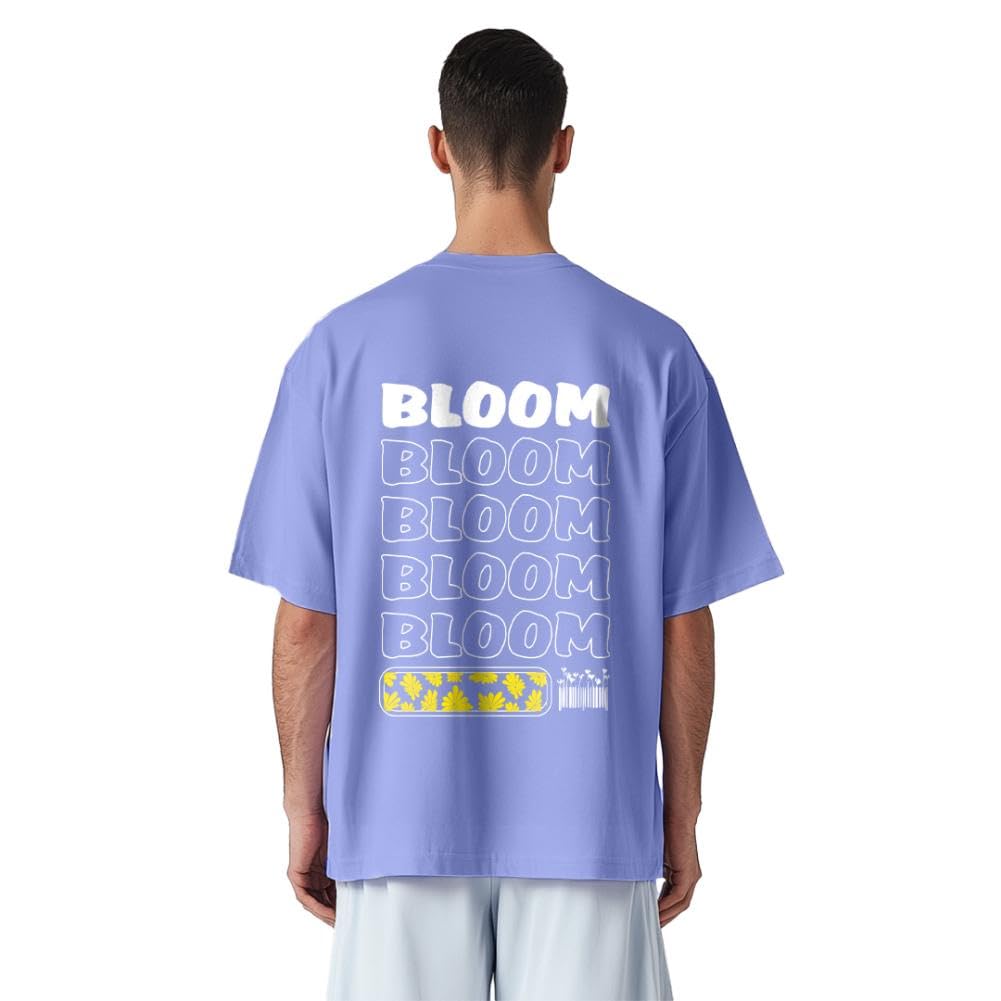 Nobero MenS Typography Oversized Fit T-Shirt (1M-Twrt-C0838-Pal_Periwinkle