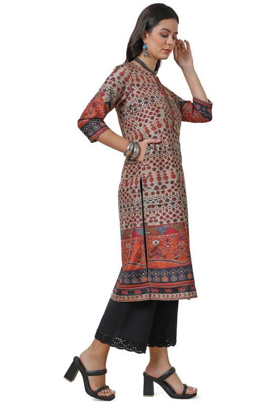 Soch Womens Beige Silk Blend Ethnic Motifs Kurta with Tassels