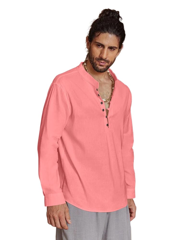 Royalscout MenS Cotton Solid Full Sleeve Short Kurta Shirt Peach
