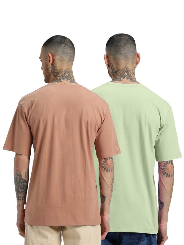 Veirdo Mens Oversized Baggy Fit Drop Shoulder Short Sleeve Round Neck Solid Cotton T-Shirt