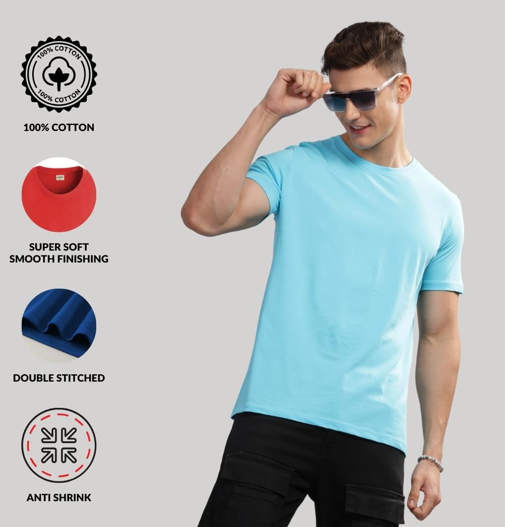 ADRO Men's Solid Regular Fit T-Shirt (RCM3-PLN-PU-MI-PT_Purple,Mint,Pista