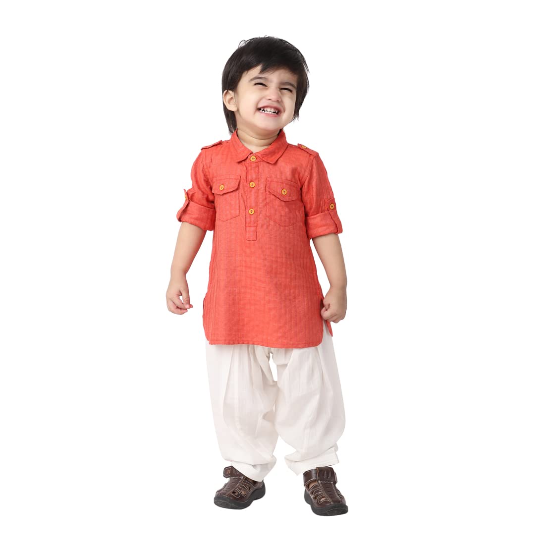 Fabindia Baby Boy'S Viscose Blend Dobby Regular Kurta Set (100060402_Orange