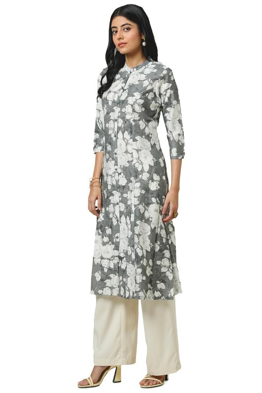Soch Womens Grey Muslin Floral Print Kurta