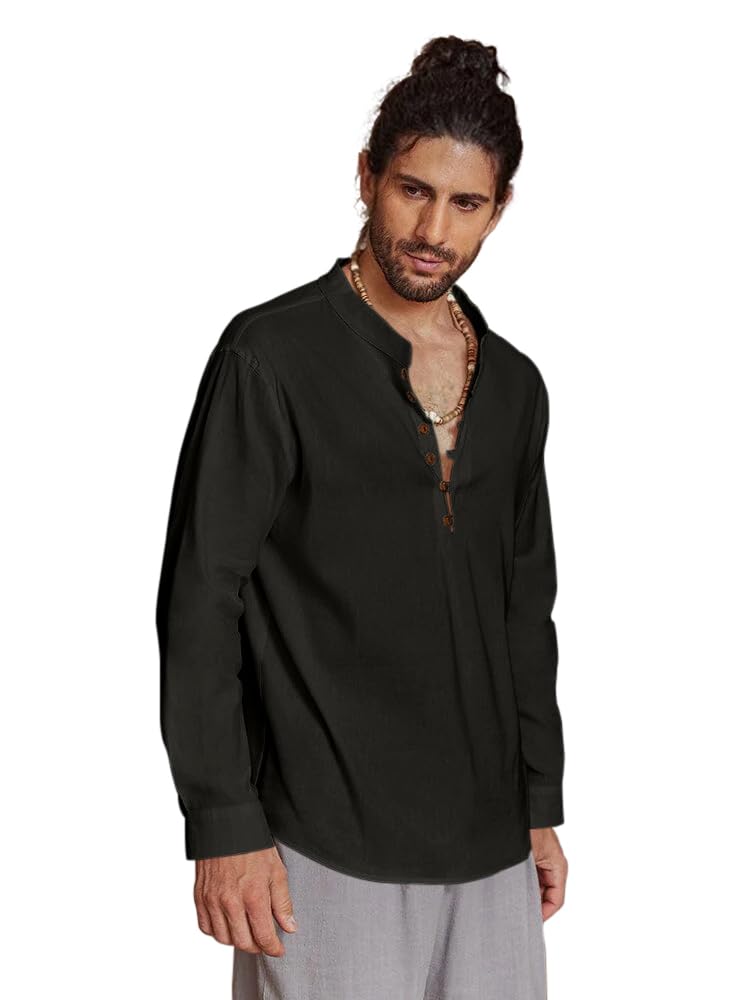Royalscout MenS Cotton Solid Full Sleeve Short Kurta Shirt Black