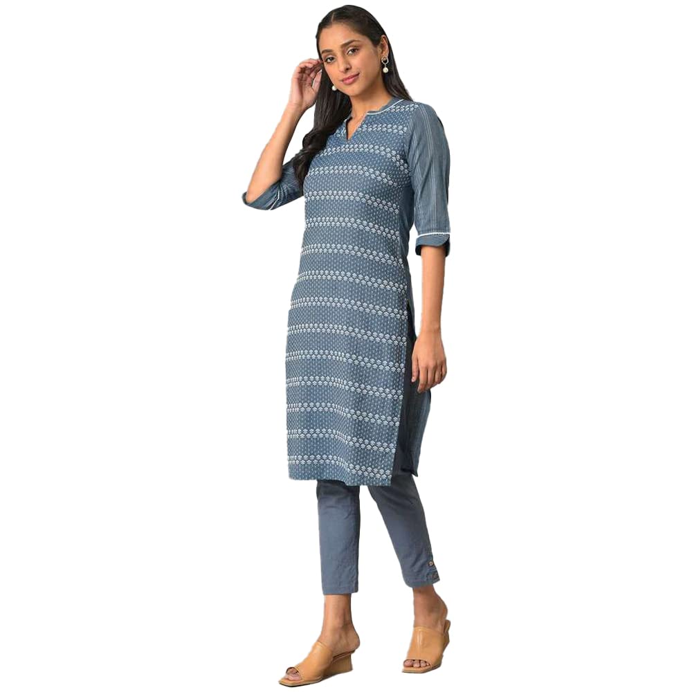 Aurelia WomenS Blue Geometric Printed Printed Cotton Regular Kurta
