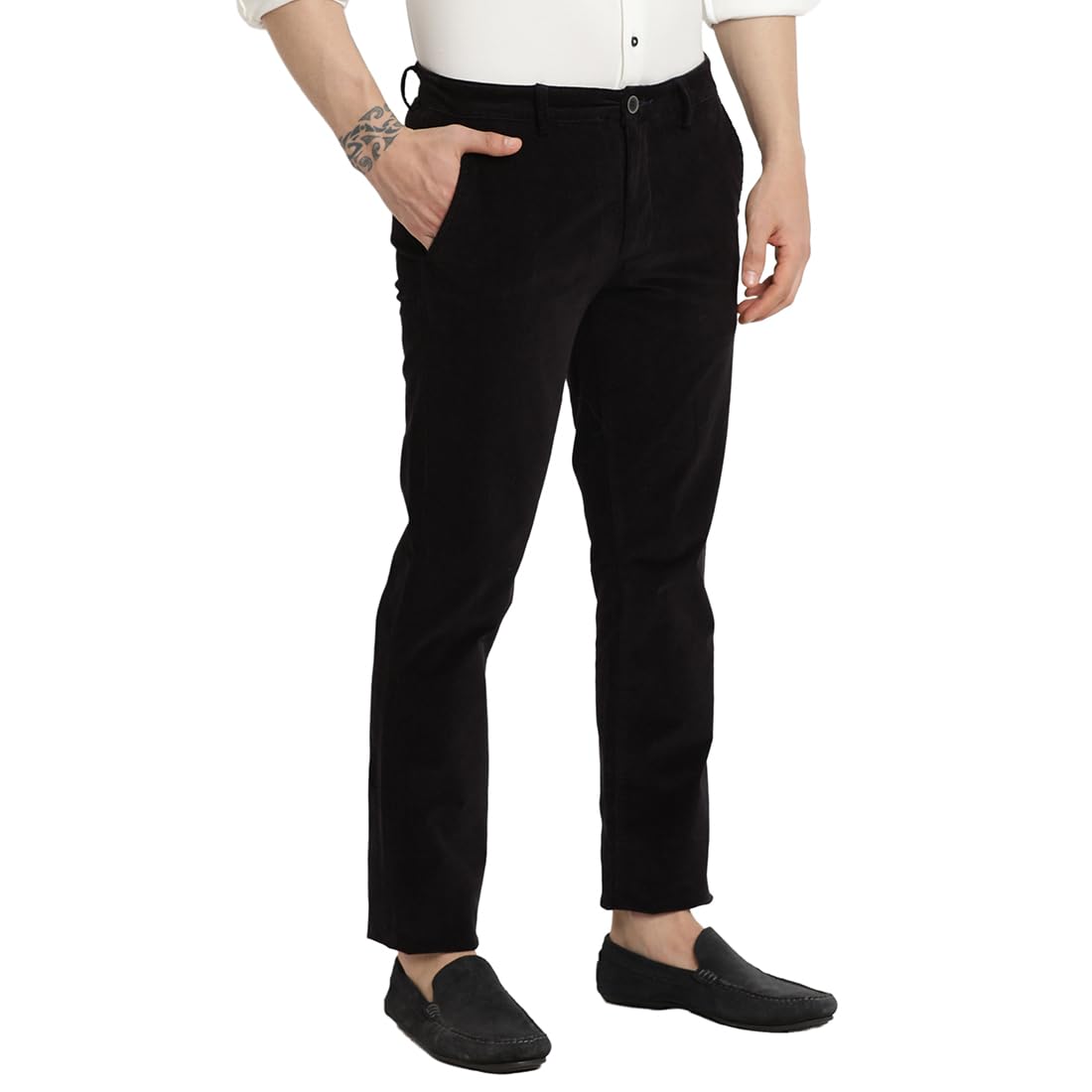 Turtle Men Corduroy Solid Ultra Slim Fit Navy Blue Casual Trouser